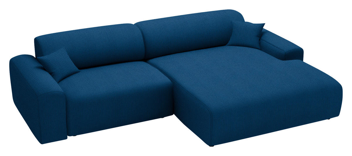 ECKSOFA in Velours, Feincord Blau  - Blau/Schwarz, Design, Kunststoff/Textil (292/178cm) - Livetastic