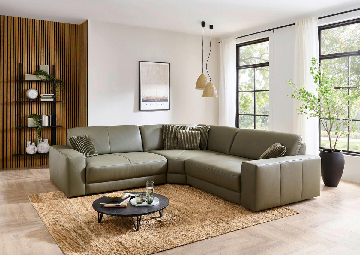 ECKSOFA Niels Andersson Olivgrün Echtleder  - Schwarz/Olivgrün, Design, Leder/Kunststoff (285/285cm) - Niels Andersson