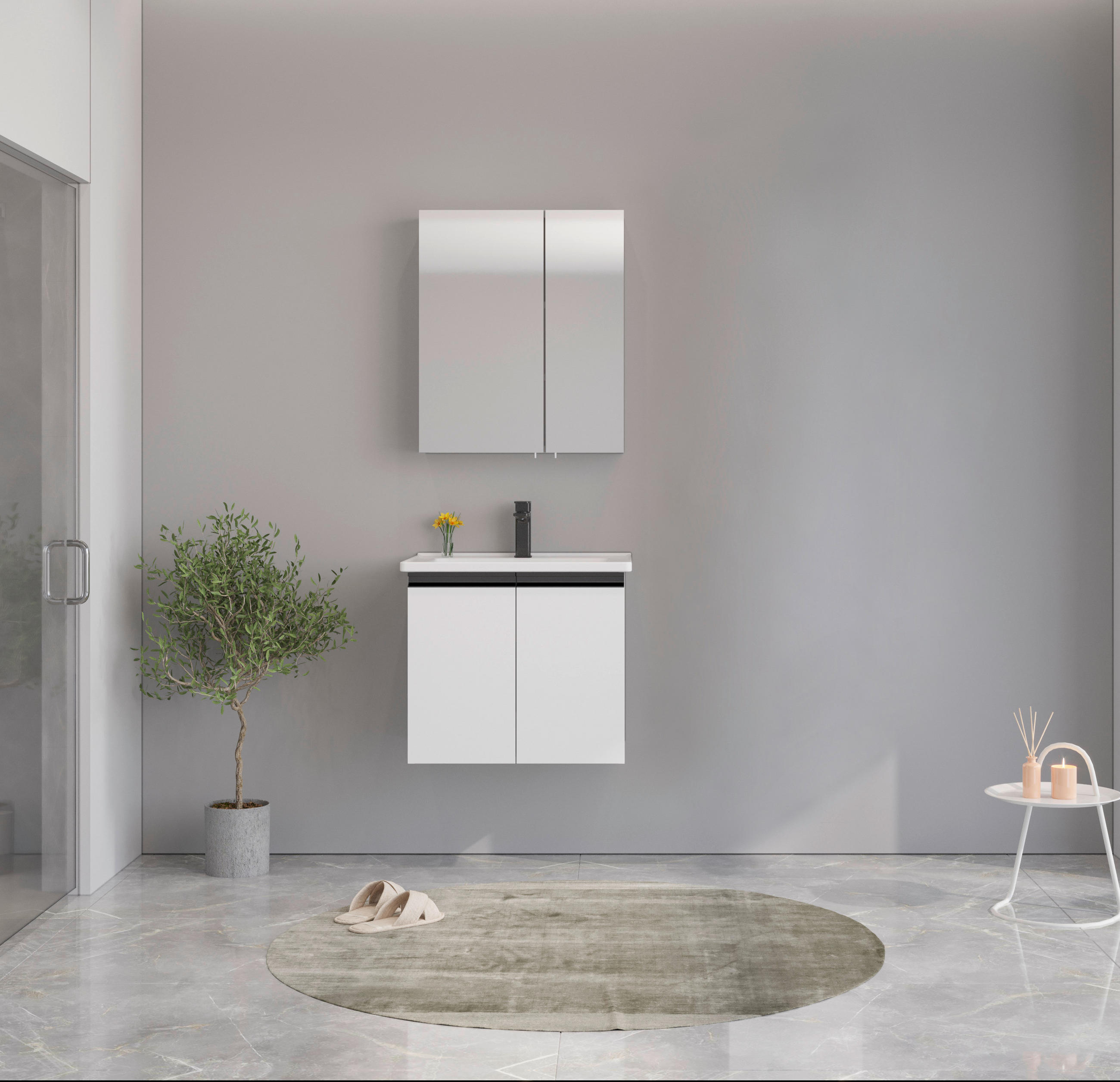 BADEZIMMER 3-teilig  in  - Weiß Hochglanz/Schwarz, MODERN, Glas/Keramik (60/119/46cm) - MID.YOU
