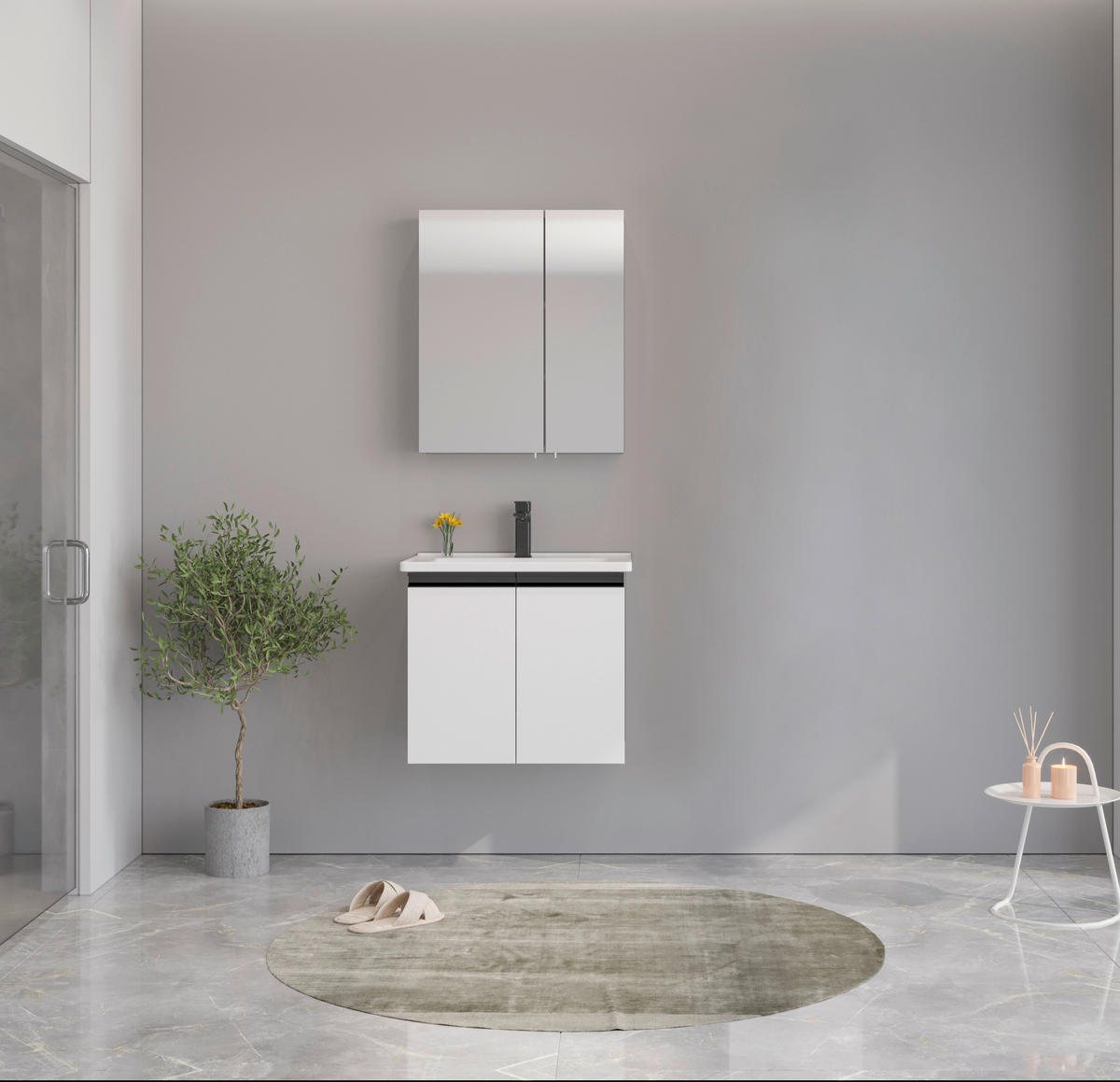 BADEZIMMER 3-teilig  in  - Weiß Hochglanz/Schwarz, MODERN, Glas/Keramik (60/119/46cm) - MID.YOU