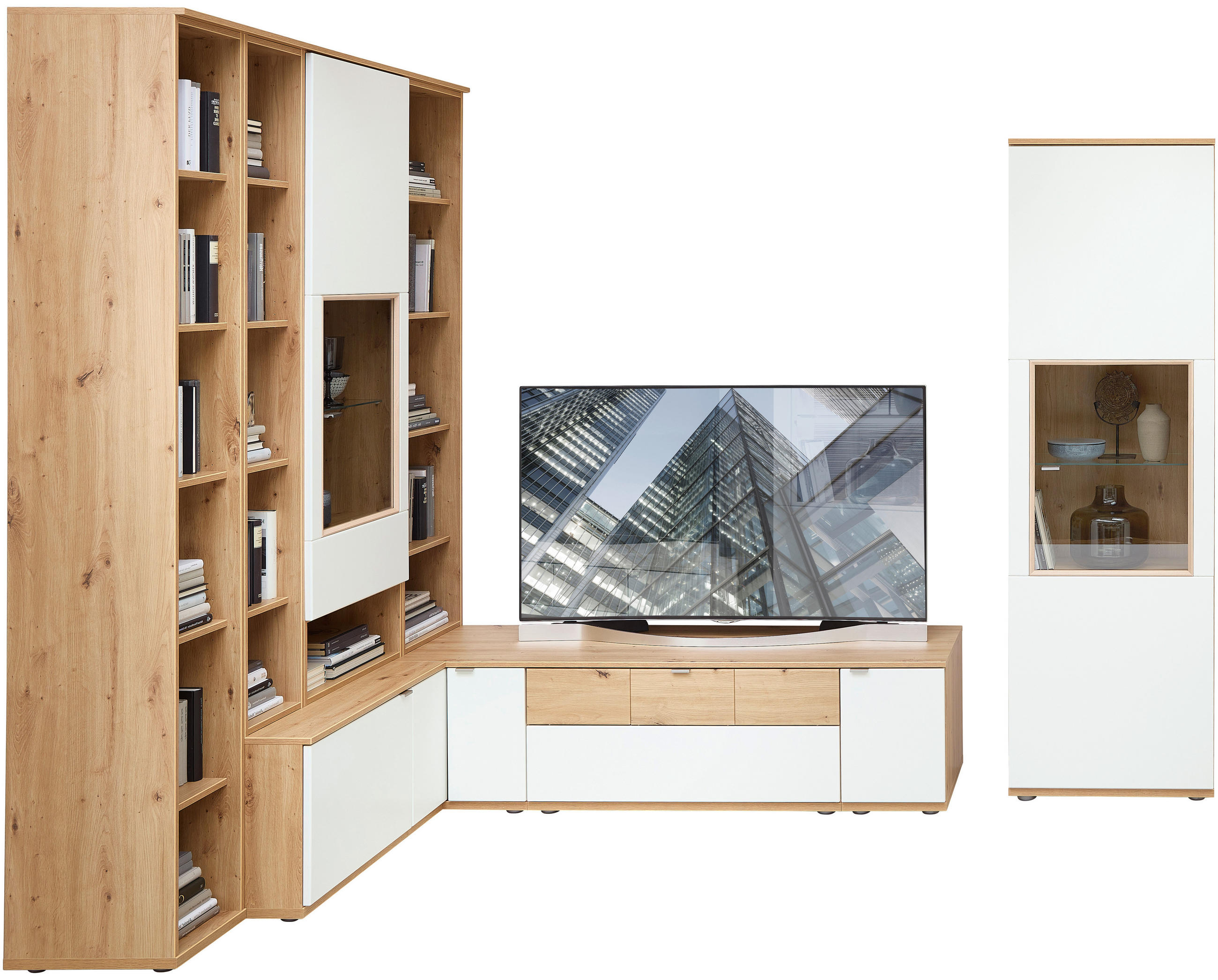 OBÝVACÍ STĚNA, bílá, barva starého dubu - bílá/barva starého dubu, Konvenční, kov/kompozitní dřevo (270/ 165/215/53cm) - Venda