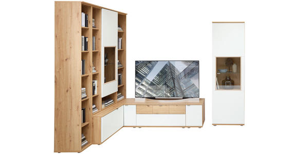 WOHNWAND  in Weiß, Alteiche  270/ 165/215/53 cm  - Alteiche/Alufarben, KONVENTIONELL, Glas/Holzwerkstoff (270/ 165/215/53cm) - Venda