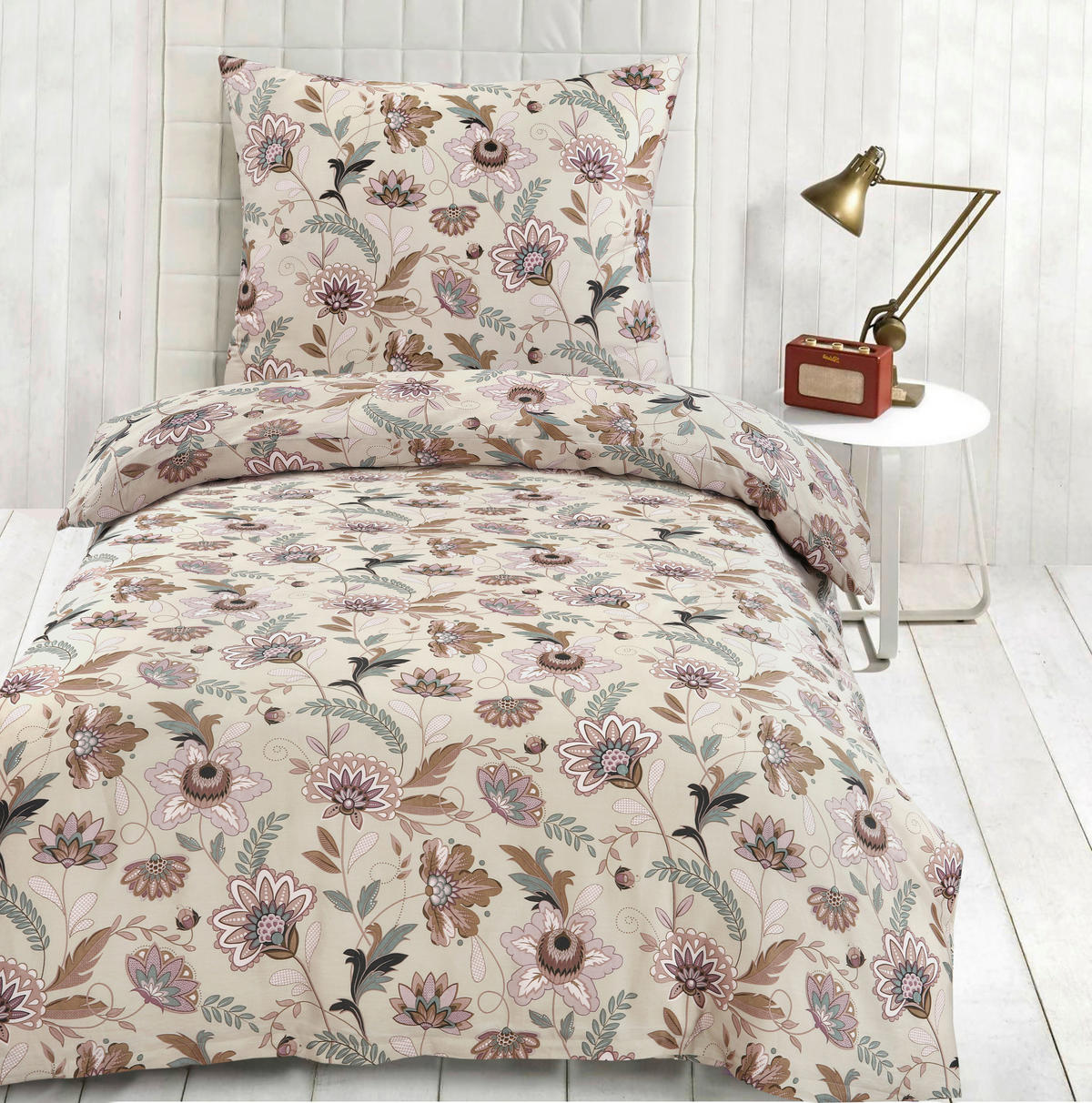 WENDEBETTWÄSCHE 2-teilig Satin 140/200 cm  - Ecru/Salbeigrün, Basics, Textil (140/200cm) - Novel
