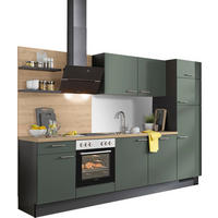 KÜCHENBLOCK 290 cm   in Graphitfarben, Eichefarben, Dunkelgrün  - Dunkelgrün/Edelstahlfarben, Design, Holzwerkstoff/Metall (290cm) - Xora