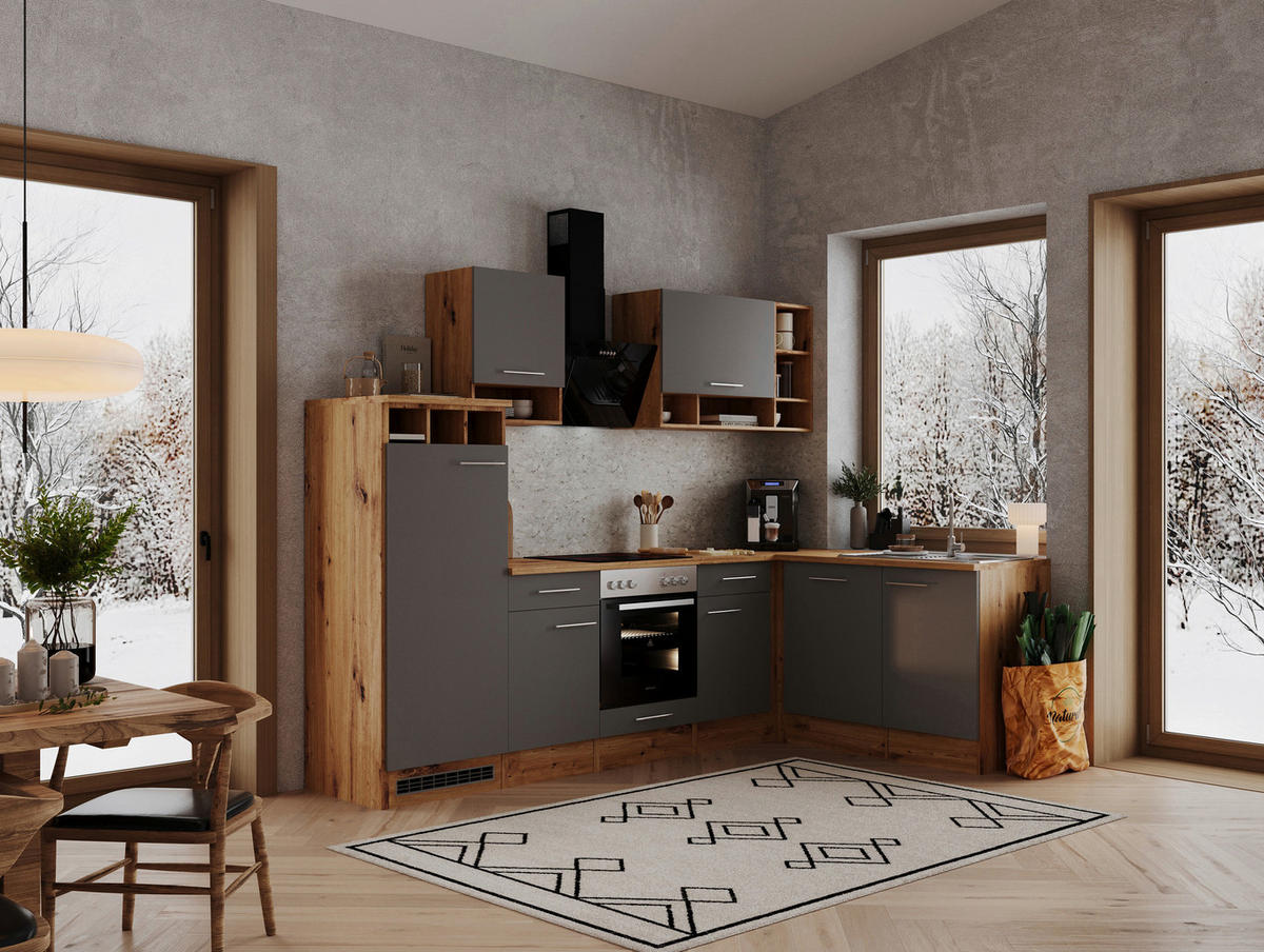 ECKKÜCHE 280/172 cm  in Grau, Wildeiche  - Wildeiche/Alufarben, Basics, Holzwerkstoff/Metall (280/172cm) - Respekta