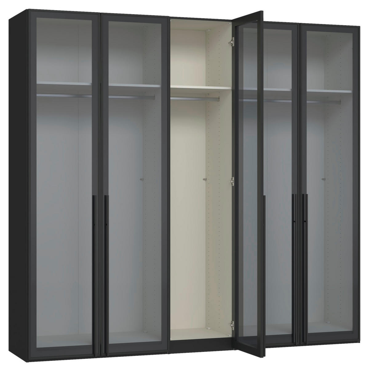 DREHTÜRENSCHRANK 253/236/59 cm,  in Schwarz, 5-türig  - Schwarz, Design, Glas/Holzwerkstoff (253/236/59cm) - Jutzler