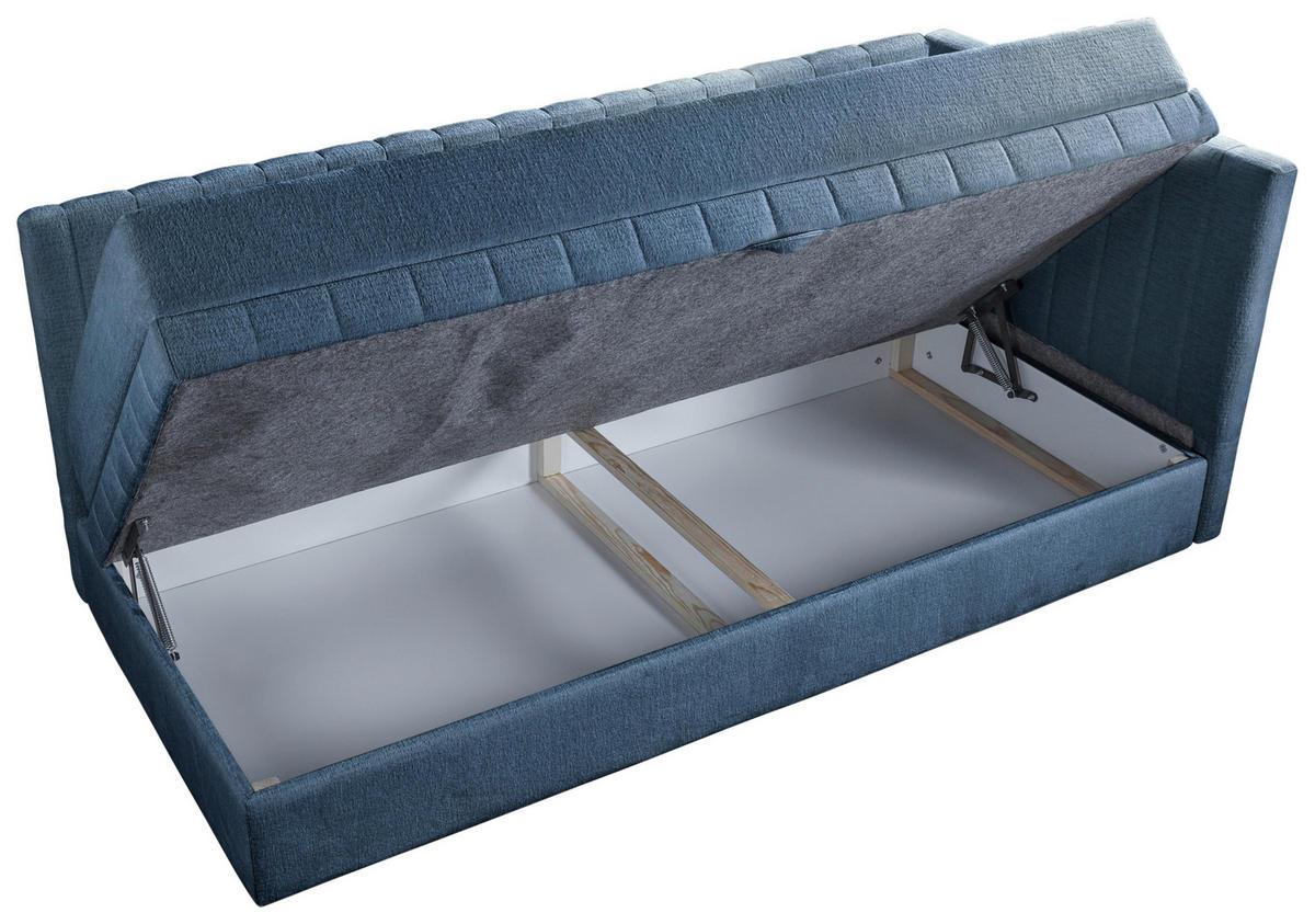 SCHLAFSOFA ROMA  mit Armteil rechts Chenille, Jacquard Blau  - Blau/Schwarz, Design, Kunststoff/Textil (212/83/99cm) - MID.YOU