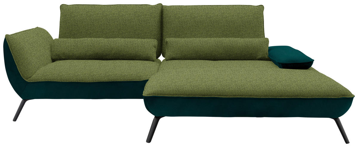 ECKSOFA in Flachgewebe Grün  - Schwarz/Grün, Design, Textil/Metall (273/191cm) - Moderano