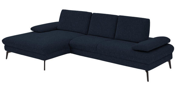 ECKSOFA in Chenille, Mikrofaser Dunkelblau  - Schwarz/Dunkelblau, Design, Textil/Metall (157/299cm) - Dieter Knoll