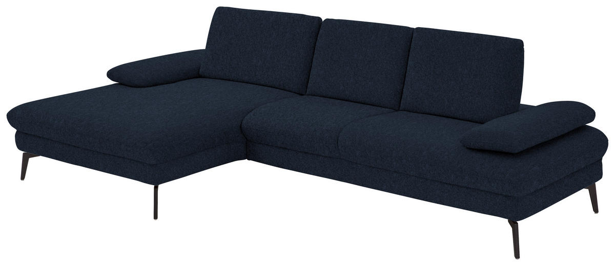 ECKSOFA in Chenille, Mikrofaser Dunkelblau  - Schwarz/Dunkelblau, Design, Textil/Metall (157/299cm) - Dieter Knoll