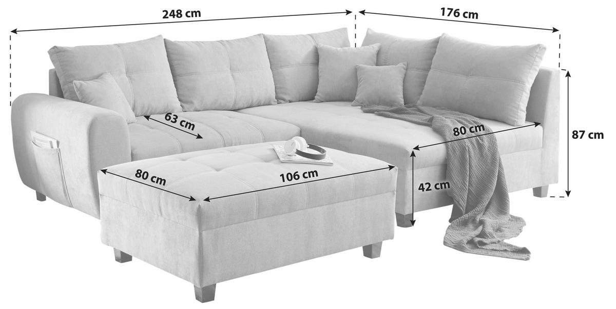 ECKSOFA inkl. Hocker Gelb Mikrovelours  - Gelb/Schwarz, Basics, Kunststoff/Textil (248/176cm) - MID.YOU