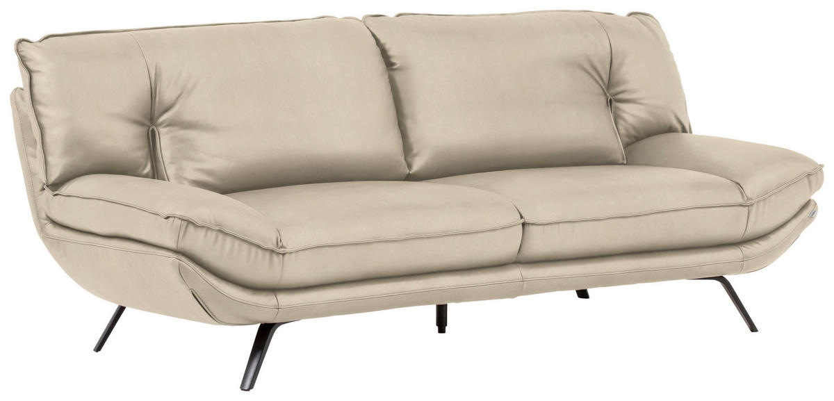3-SITZER-SOFA in Echtleder Ecru  - Ecru/Schwarz, Design, Leder/Metall (226/95/95cm) - Celina