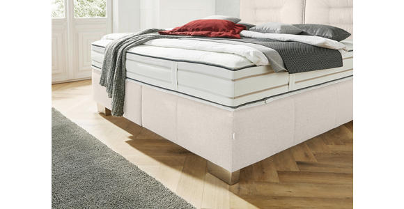 BOXSPRINGBETT 200/200 cm,  in Beige, Matratze, gepolstertes Kopfteil, H3 + H4 = fest + sehr fest  - Chromfarben/Beige, KONVENTIONELL, Textil (200/200cm) - Dieter Knoll