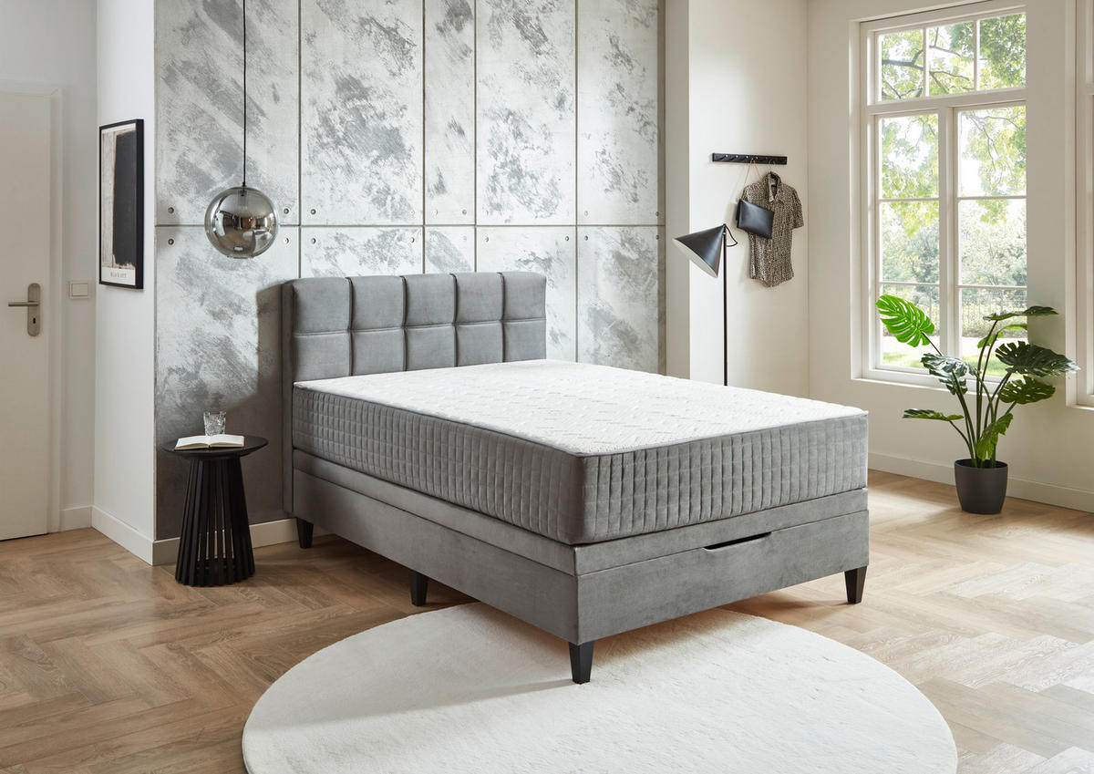 BOXBETT 140/200 cm,  in Anthrazit, Bettkasten, Matratzen, H2 + H3 = mittel + fest  - Anthrazit, KONVENTIONELL, Textil (140/200cm) - Boxxx