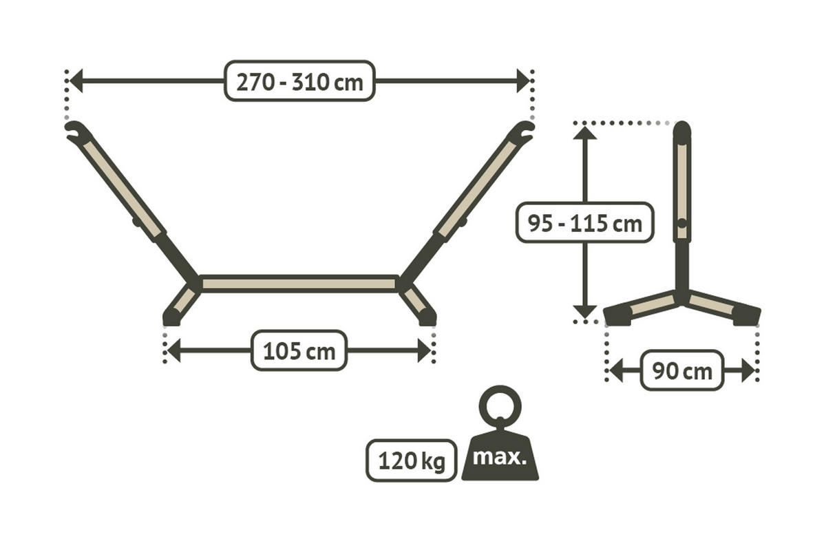 STOJAN NA HOJDACIU SIEŤ  - Konventionell, kov (270-310/90/95-115cm) - La Siesta