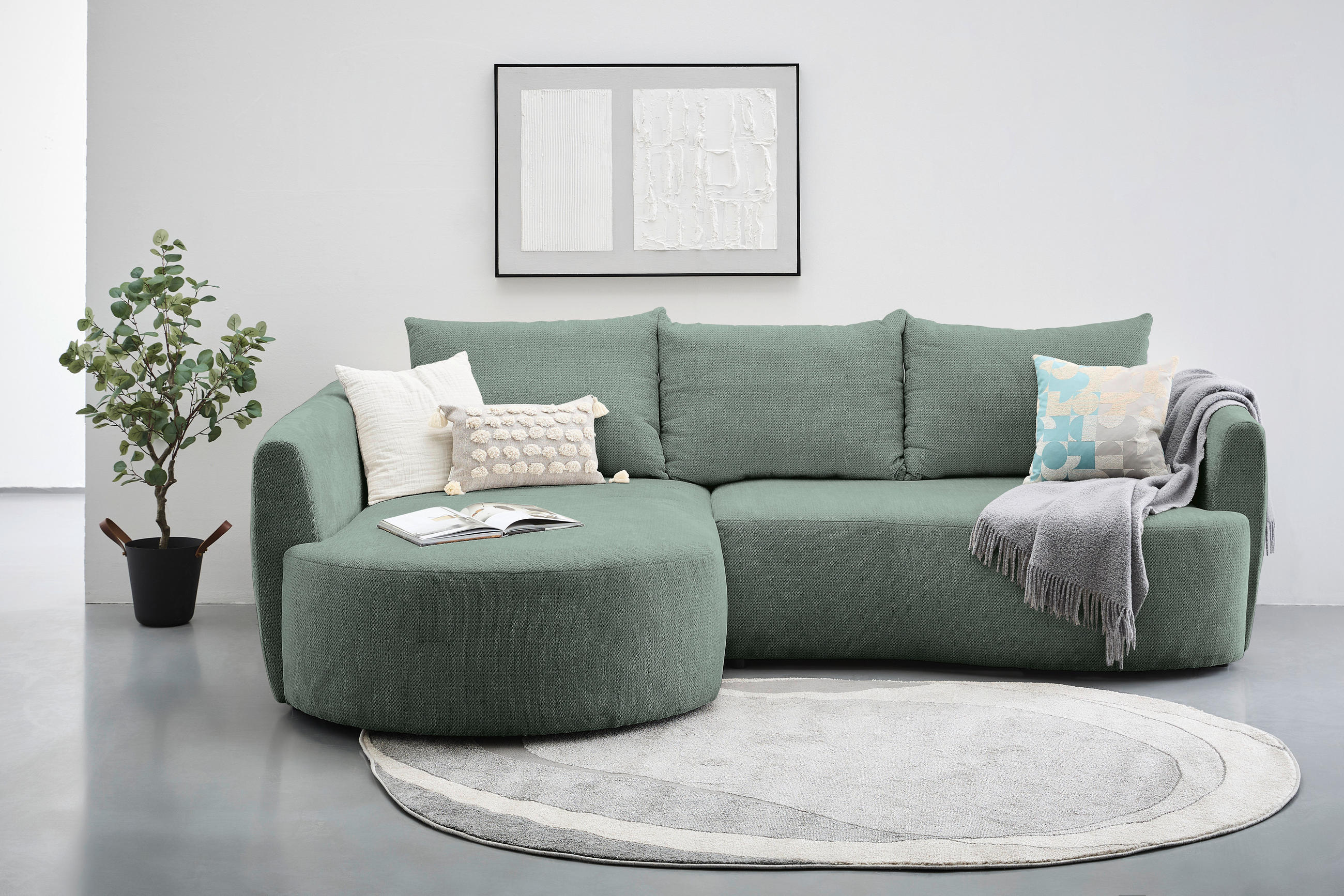 ECKSOFA Dunkelgrün Chenille  - Dunkelgrün/Schwarz, MODERN, Kunststoff/Textil (179/287cm) - Carryhome