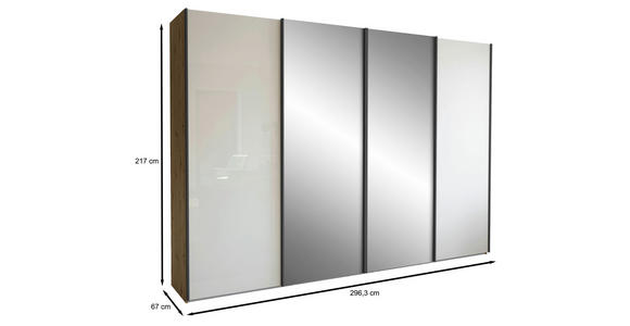 SCHWEBETÜRENSCHRANK 300/217/67 cm 4-türig  - Schieferfarben/Eiche Bianco, KONVENTIONELL, Glas/Holzwerkstoff (300/217/67cm) - Dieter Knoll