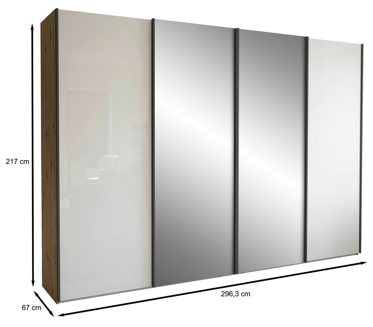 SCHWEBETÜRENSCHRANK in Champagner, Eiche Bianco  - Schieferfarben/Eiche Bianco, Konventionell, Glas/Holzwerkstoff (300/217/67cm) - Dieter Knoll