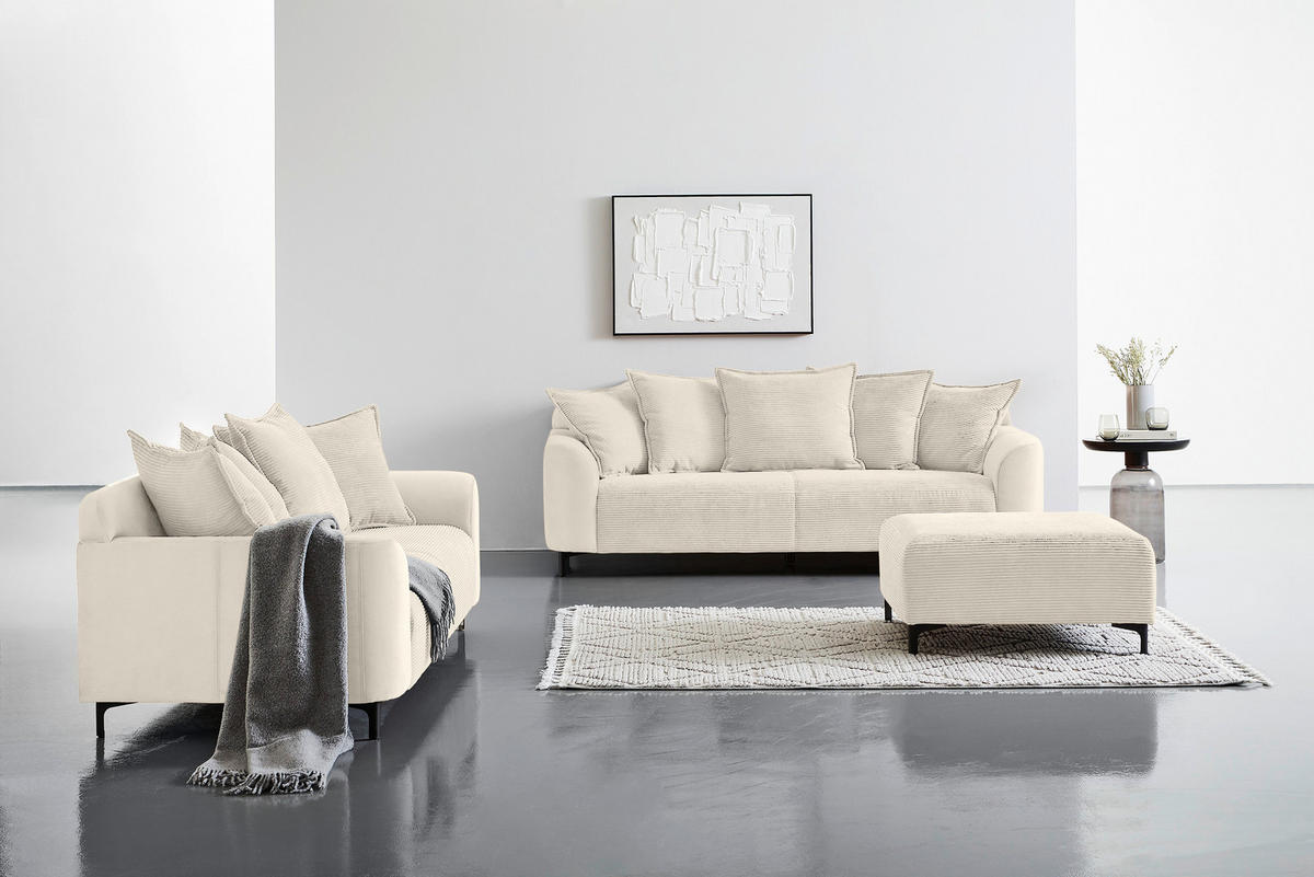 HOCKER in Textil Beige  - Beige/Schwarz, Konventionell, Textil/Metall (99/46/77cm) - Carryhome