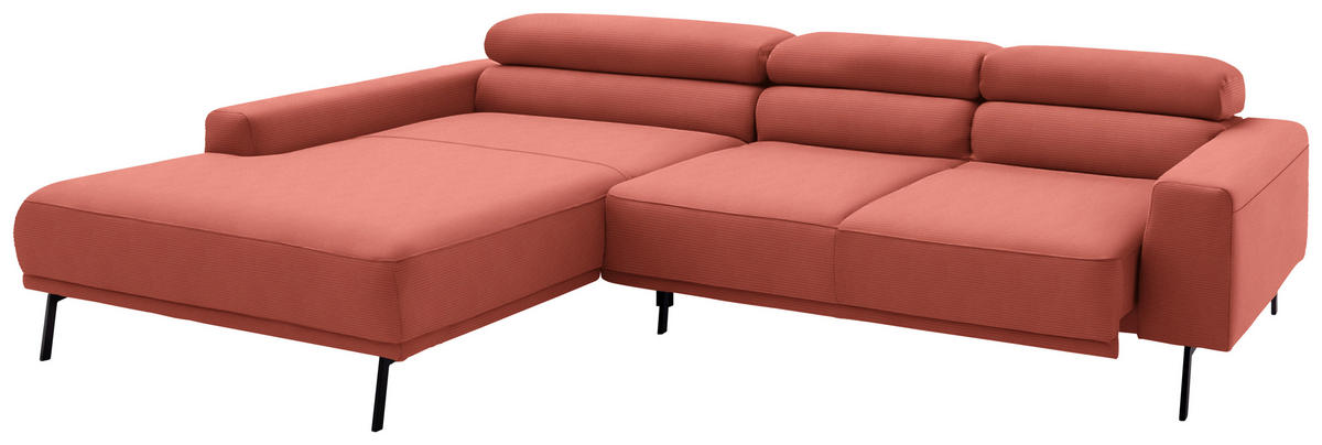 ECKSOFA  in Cord Koralle  215-217/293 cm  - Koralle/Schwarz, Design, Textil/Metall (215-217/293cm) - Schöner Wohnen