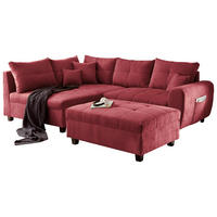 ECKSOFA inkl. Hocker Beere Mikrovelours  - Beere/Schwarz, Basics, Kunststoff/Textil (176/248cm) - MID.YOU