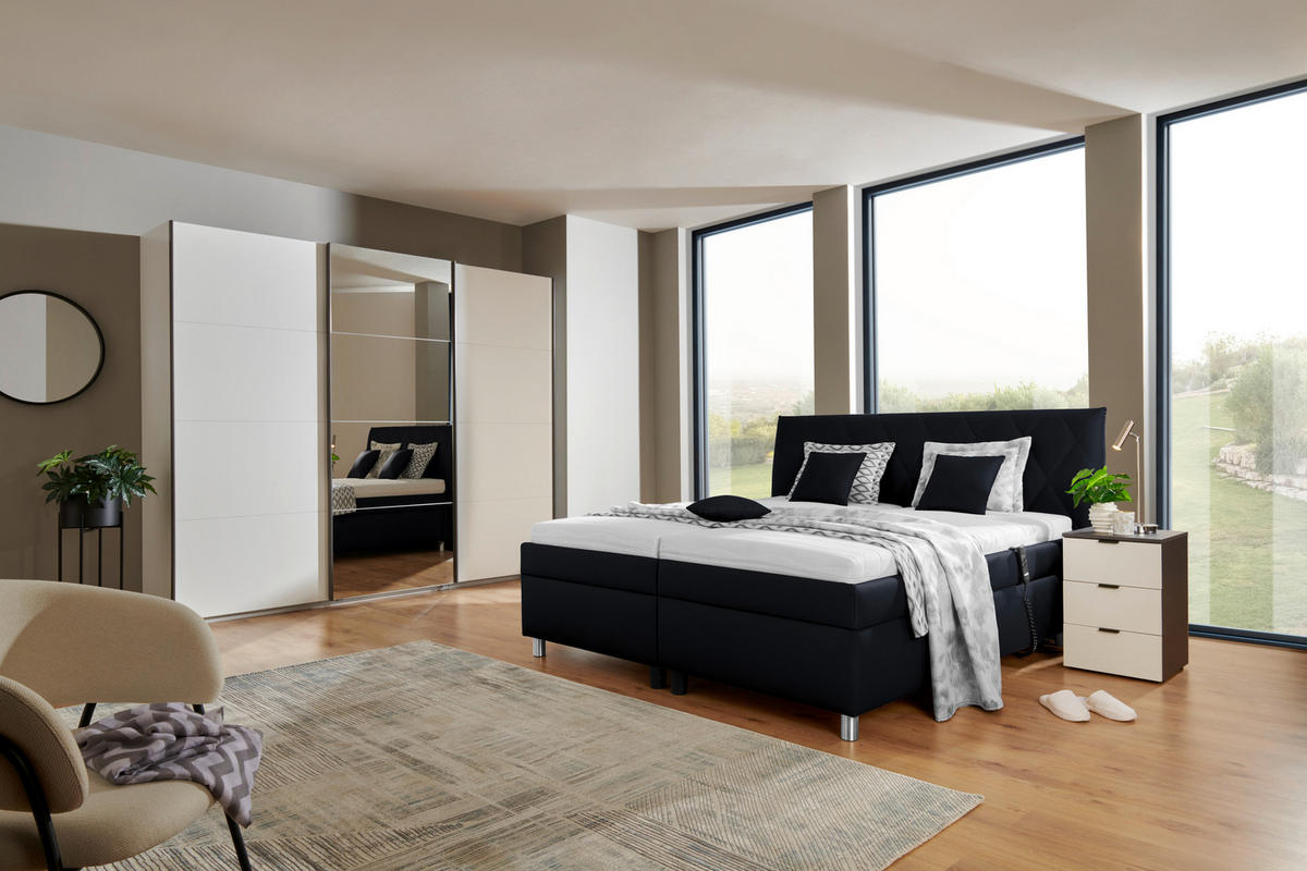 POLSTERBETT 160/200 cm  Schwarz  - Weiss/Silberfarben, Konventionell, Holz/Textil (160/200cm) - Esposa