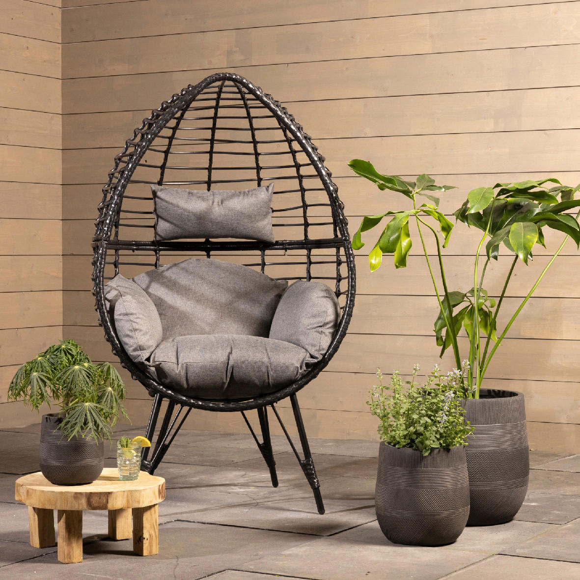 GARTEN-RELAXSESSEL  - Schwarz, KONVENTIONELL, Naturmaterialien (75,00/91,00/156,00cm)