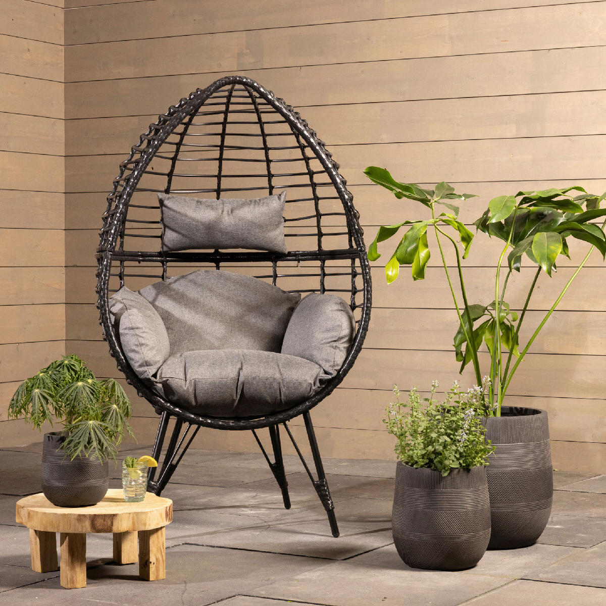 GARTEN-RELAXSESSEL  - Schwarz, KONVENTIONELL, Naturmaterialien (75,00/91,00/156,00cm)