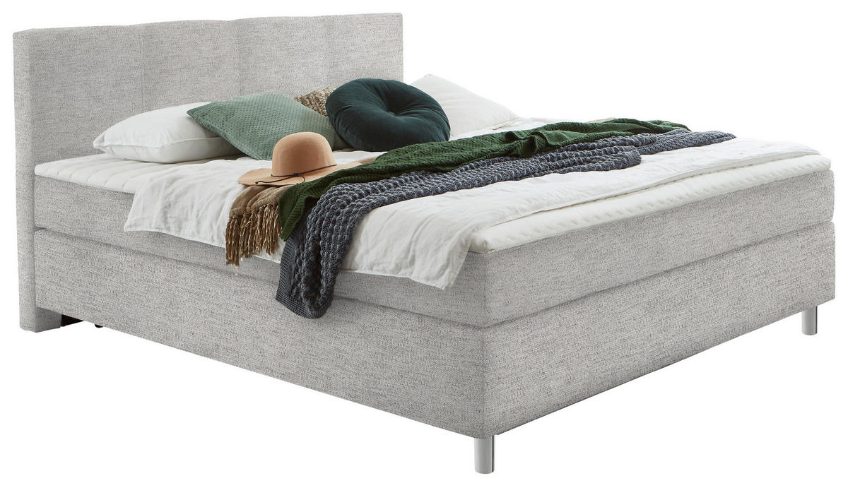 BOXSPRINGBETT 140/200 cm  in Hellgrau  - Chromfarben/Hellgrau, Konventionell, Kunststoff/Textil (140/200cm) - Hom`in