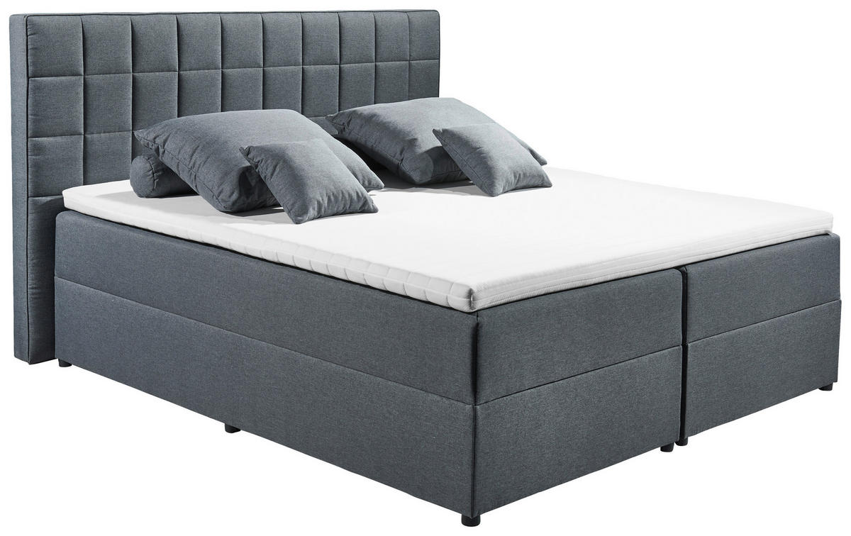 BOXBETT 180/200 cm,  in Anthrazit, gepolstertes Kopfteil, Bettkasten, Topper, H2 + H2 = mittel  - Anthrazit, Basics, Kunststoff/Textil (180/200cm) - MID.YOU