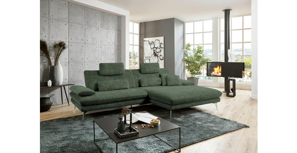 ECKSOFA in Velours Olivgrün 284/184 cm - Schwarz/Olivgrün, Design, Textil/Metall (284/184cm) - Dieter Knoll