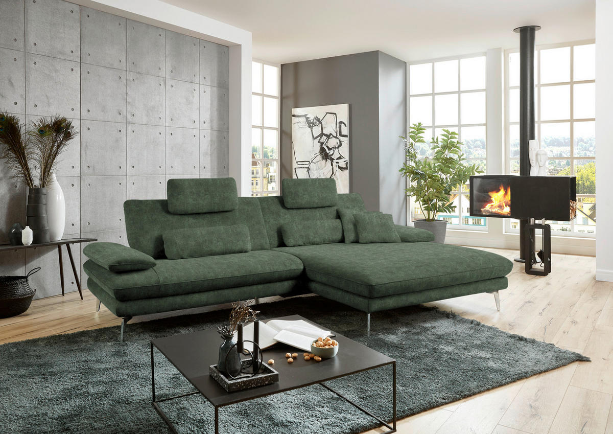 ECKSOFA in Velours Olivgrün  - Schwarz/Olivgrün, Design, Textil/Metall (284/184cm) - Dieter Knoll
