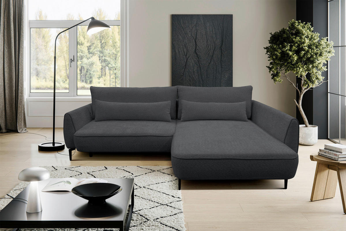 ECKSOFA Dunkelgrau Bouclé  - Dunkelgrau/Creme, Design, Textil/Metall (273/204cm) - MID.YOU