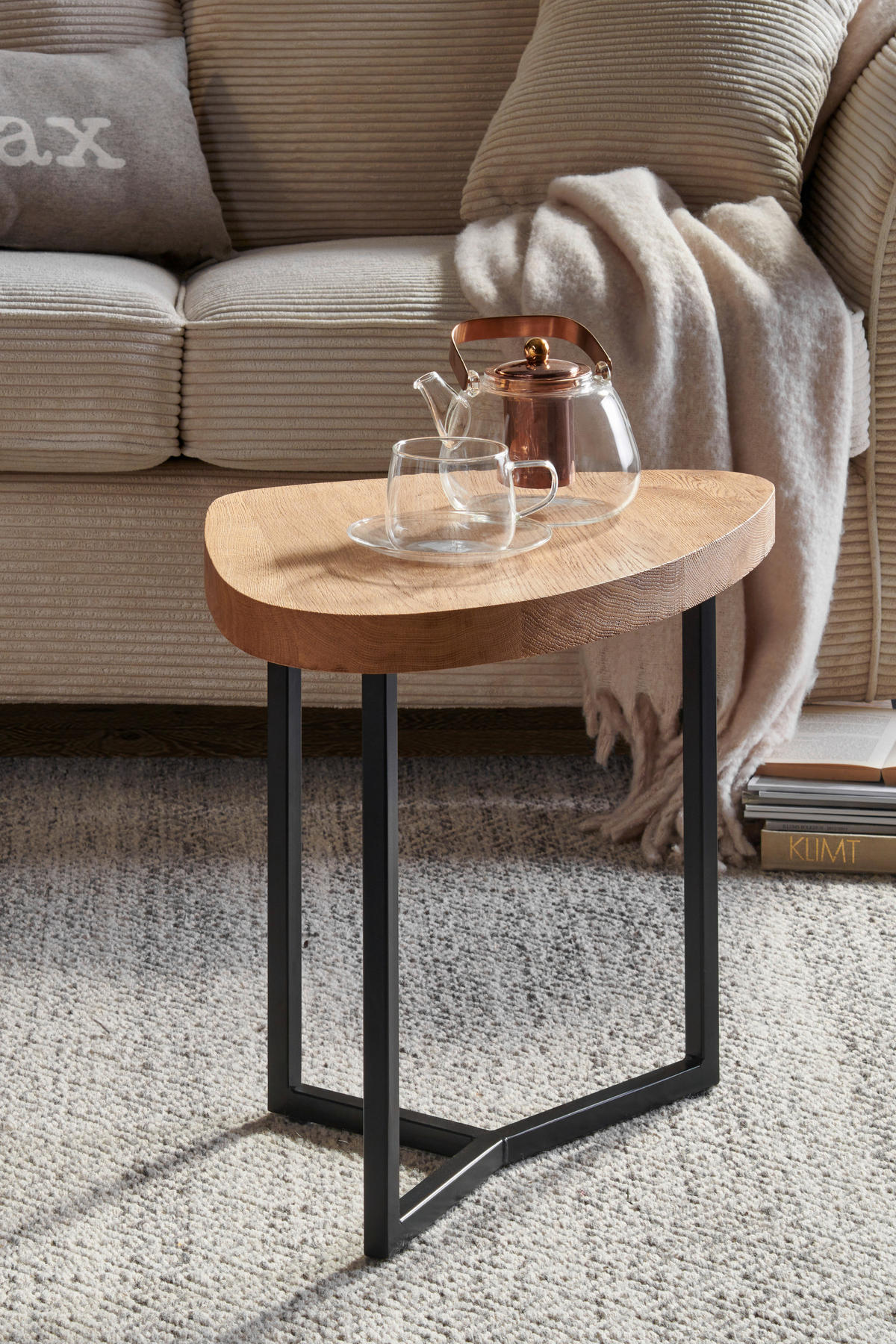 COUCHTISCH in Holz, Metall 48/45/45 cm  - Eichefarben/Schwarz, Natur, Holz/Metall (48/45/45cm) - Novel