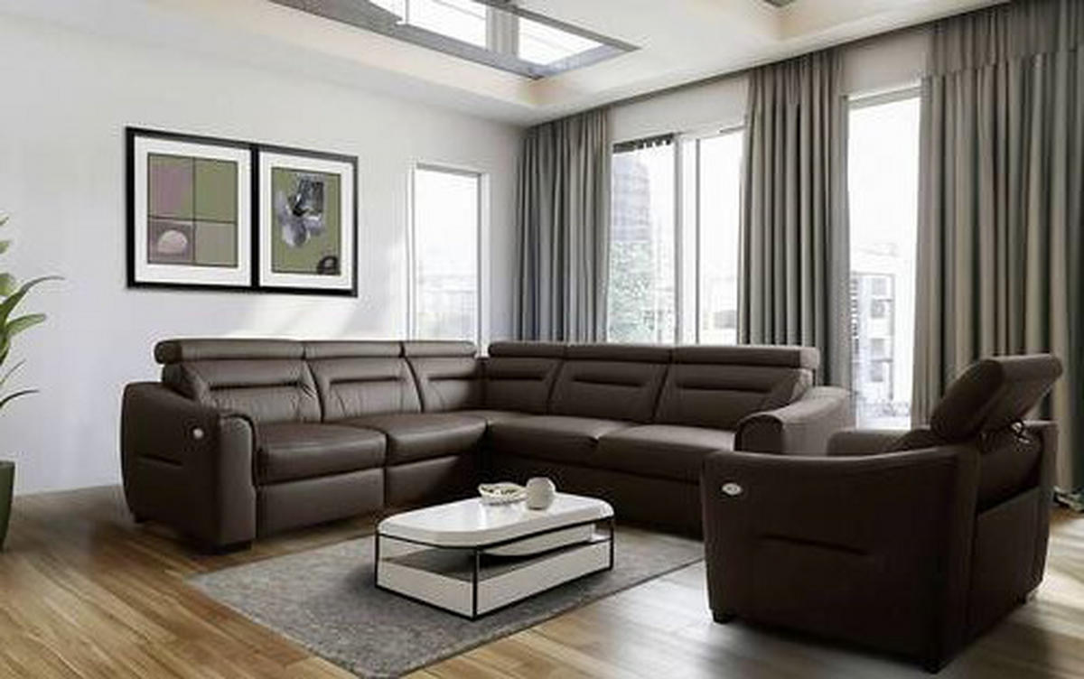 ECKSOFA Lederlook Echtleder Dunkelbraun  - Wengefarben/Dunkelbraun, Design, Leder/Holz (260/260cm) - Celina Home