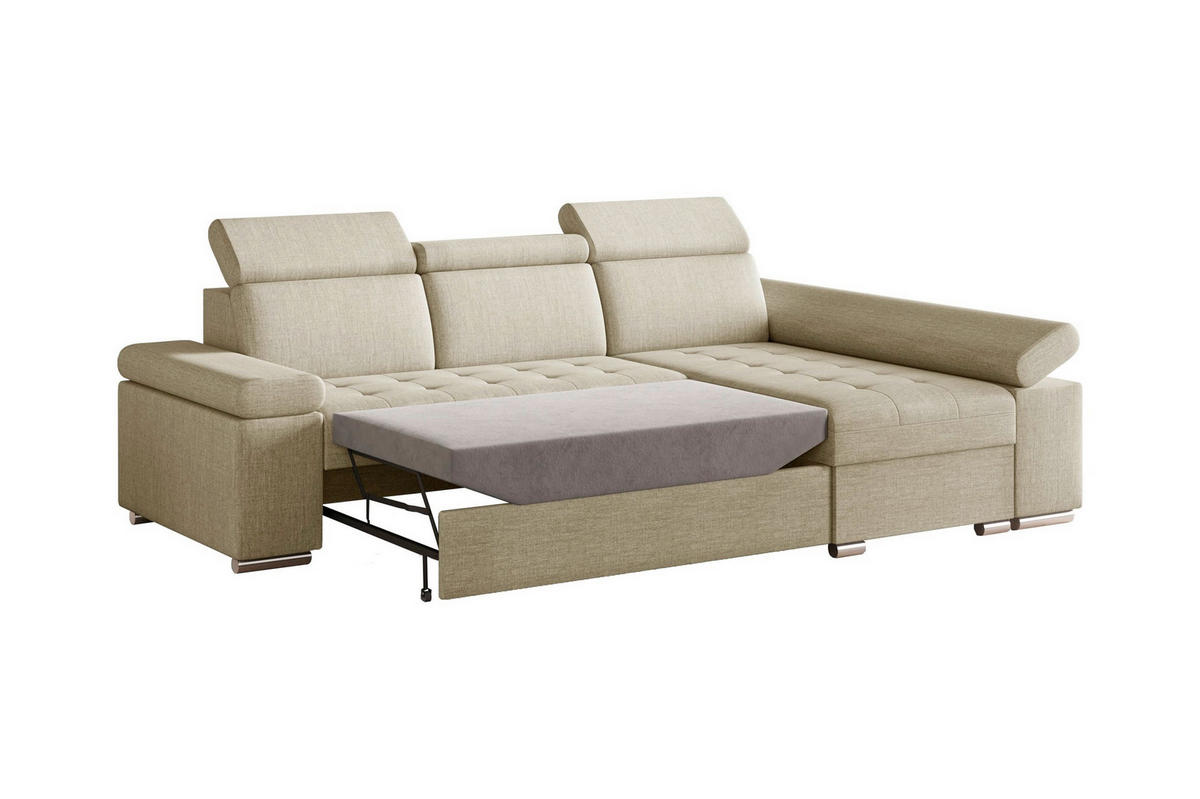 ECKSOFA TORONTO in Webstoff Creme  - Silberfarben/Creme, Design, Kunststoff/Textil (260/168cm) - MID.YOU