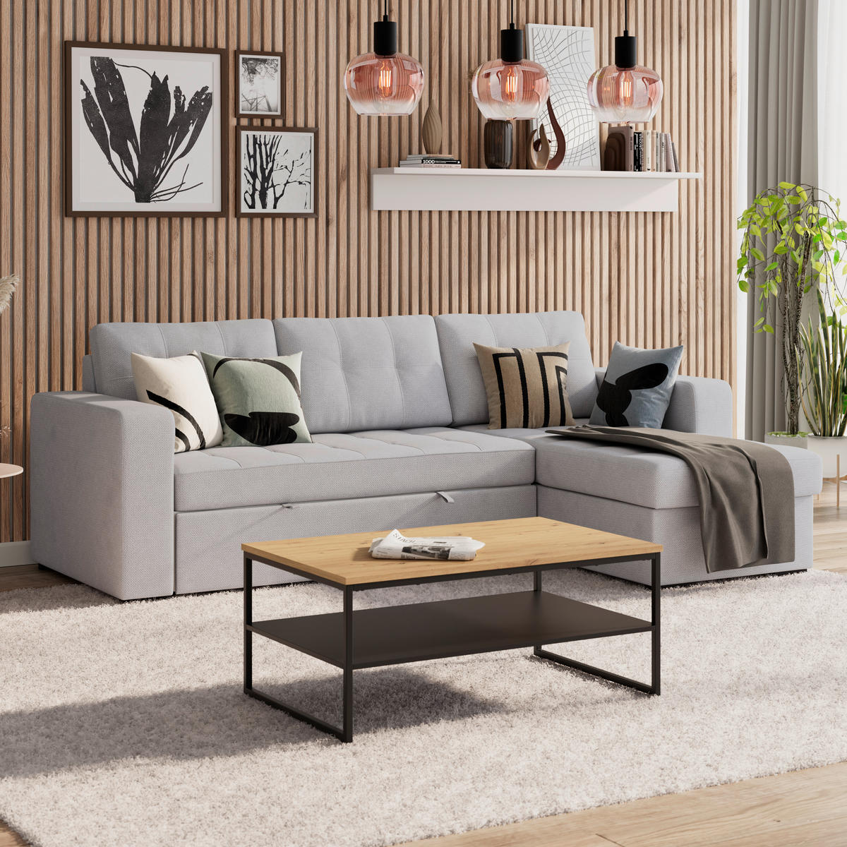 ECKSOFA TURIN Hellgrau Mikrofaser, Struktur Rückenkissen, Bettkasten  - Hellgrau/Schwarz, Trend, Textil/Metall (239/160cm) - MID.YOU