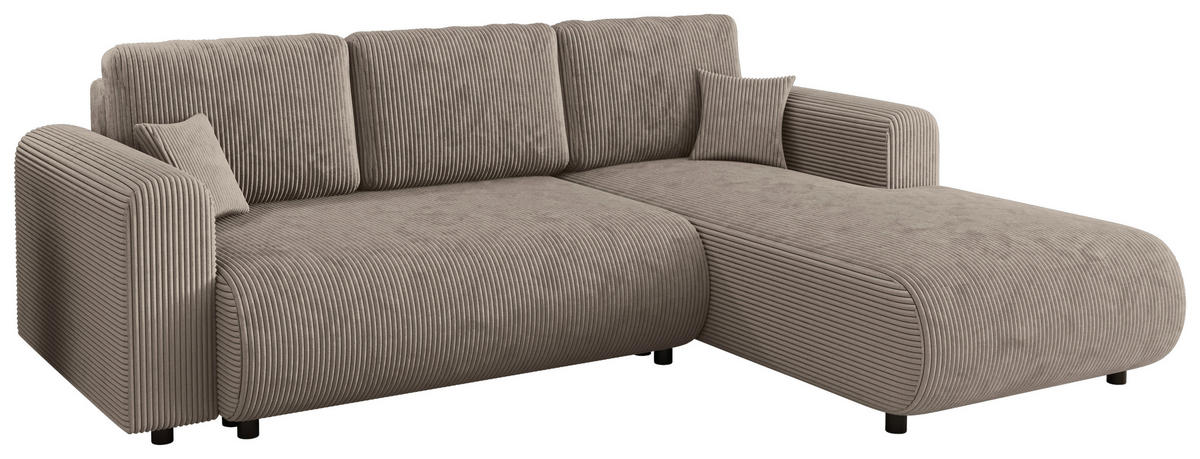 ECKSOFA inkl. Funktionen Taupe Cord  - Taupe/Schwarz, KONVENTIONELL, Kunststoff/Textil (260/200cm) - Xora