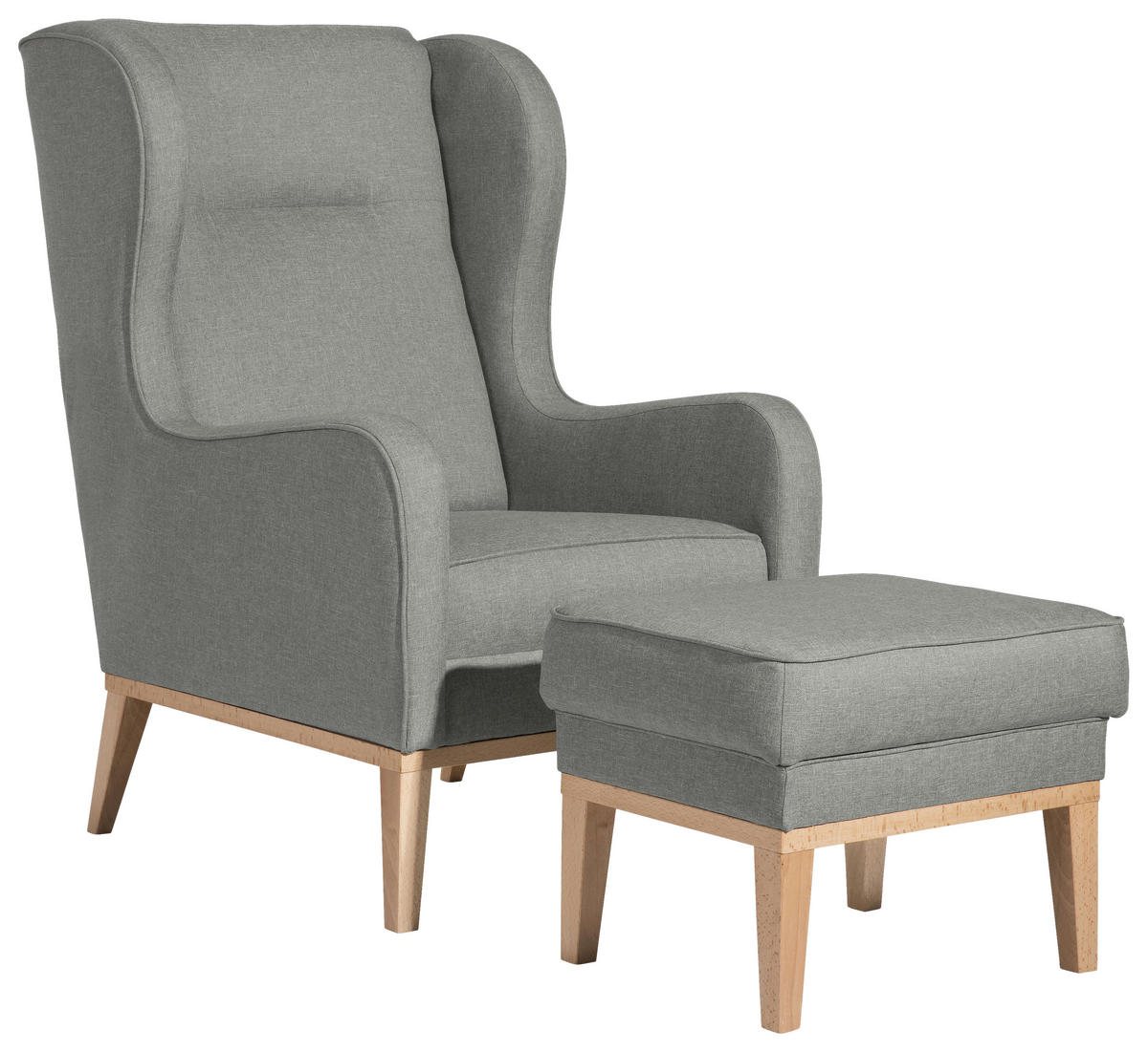 OHRENSESSEL in Flachgewebe Hellgrau  - Hellgrau/Naturfarben, Konventionell, Holz/Textil (66/104/78cm) - Max Winzer