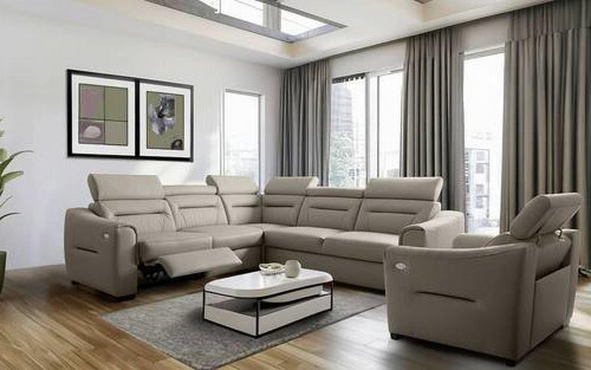 ECKSOFA Schlammfarben Echtleder Lederlook Schlaffunktion, Rücken echt, Relaxfunktion, Kopfteilverstellung  - Wengefarben/Schlammfarben, Design, Leder/Holz (260/260cm) - Celina Home