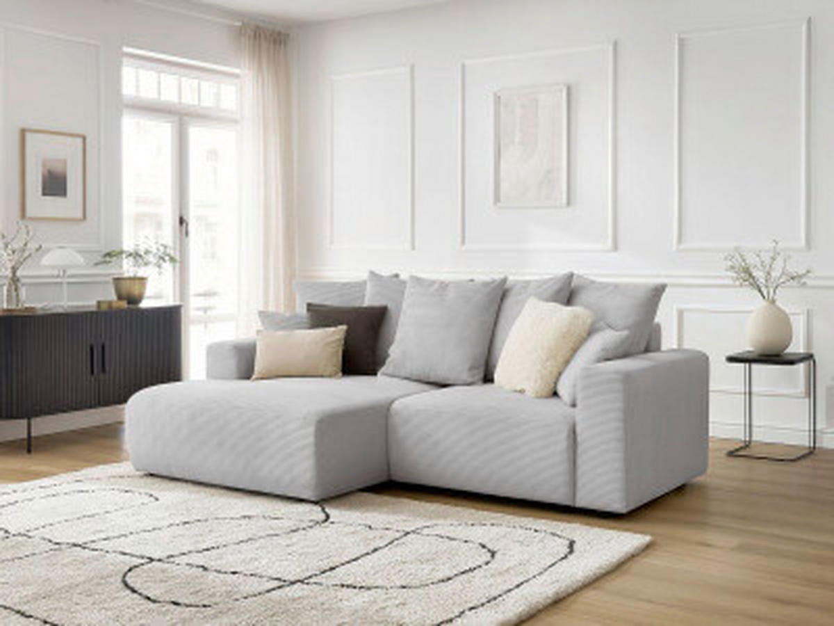 ECKSOFA Ottomane links  ATILLA Hellgrau Cord  - Hellgrau/Schwarz, MODERN, Kunststoff/Textil (149/244cm)