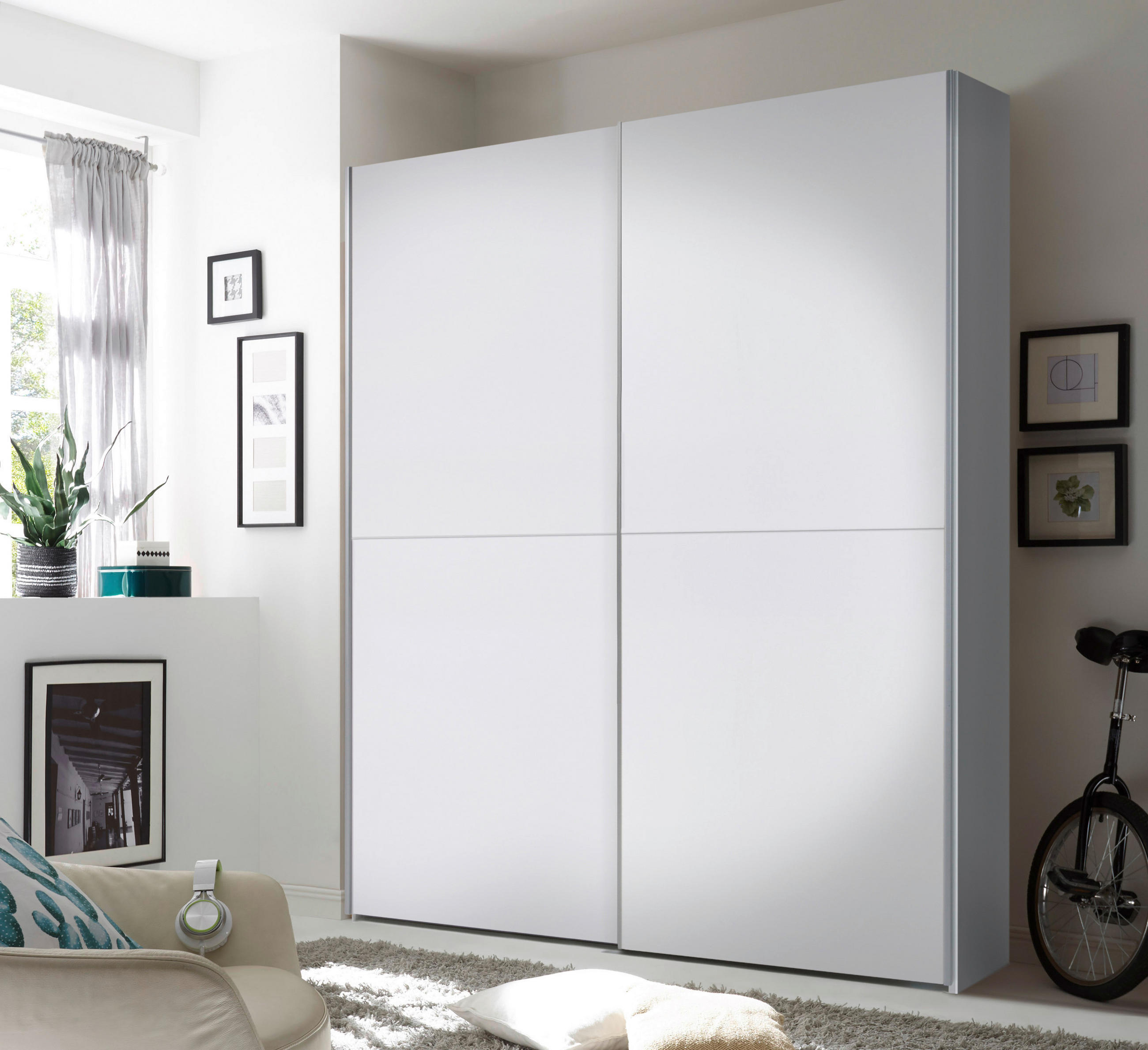 SKŘÍŇ S POSOUVACÍMI DVEŘMI, bílá, 170/195/59 cm - bílá/barvy stříbra, Moderní (170/195/59cm) - P & B