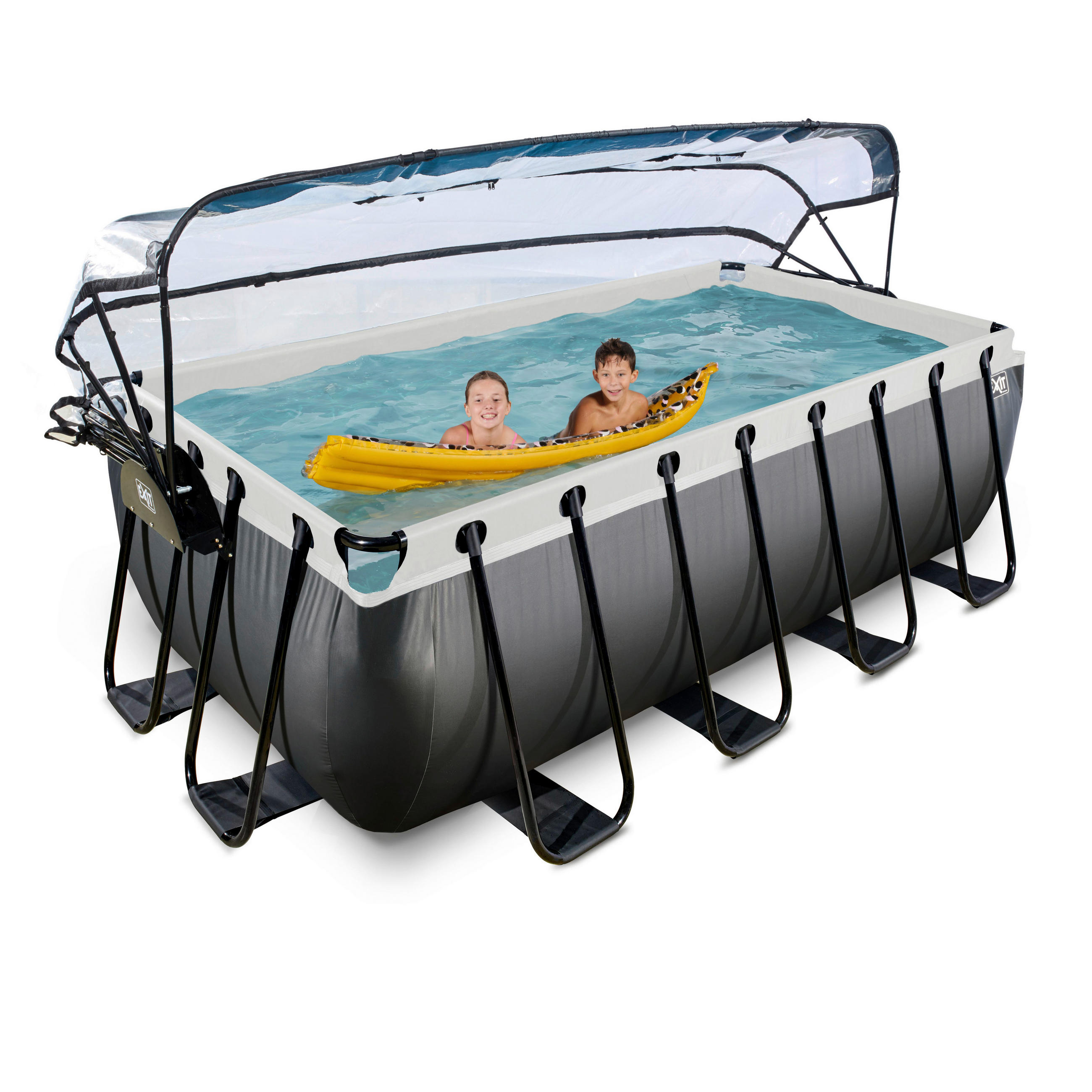 POOL-SET BLACK 400/200/122 cm  - Schwarz, KONVENTIONELL, Metall (400/200/122cm) - EXIT Toys