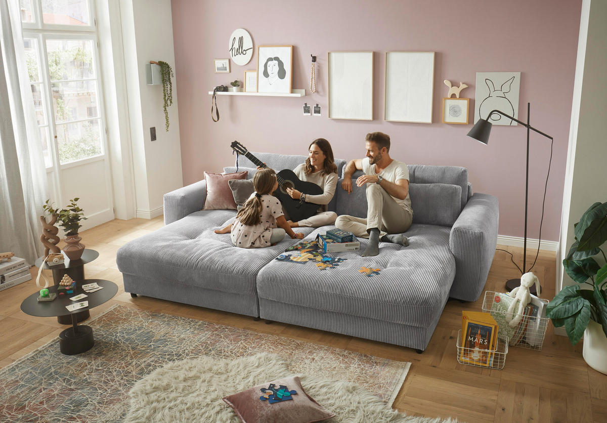 BIG SOFFA i manchester ljusgrå  - ljusgrå/svart, Klassisk, trämaterial/textil (292/90/194cm) - MID.YOU