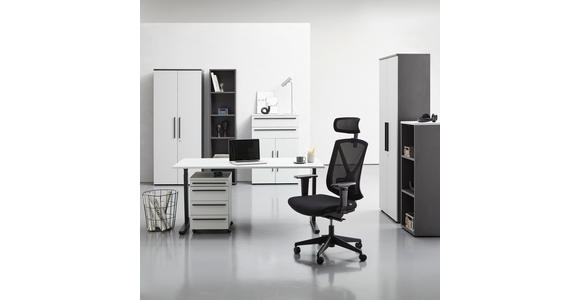 SCHREIBTISCH 160/80/70-80 cm in Hellgrau - Hellgrau/Schwarz, MODERN, Holzwerkstoff/Metall (160/80/70-80cm) - Novel