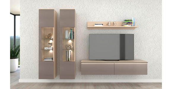 WOHNWAND 4-teilig  in Grau, Eichefarben  284/204/41 cm  - Eichefarben/Schwarz, KONVENTIONELL, Glas/Holzwerkstoff (284/204/41cm) - Carryhome