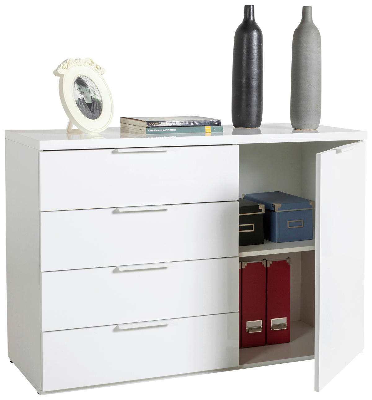 KOMODA, bela  - bela/visoki sijaj, Moderno, leseni material (120/82/44,4cm) - Carryhome