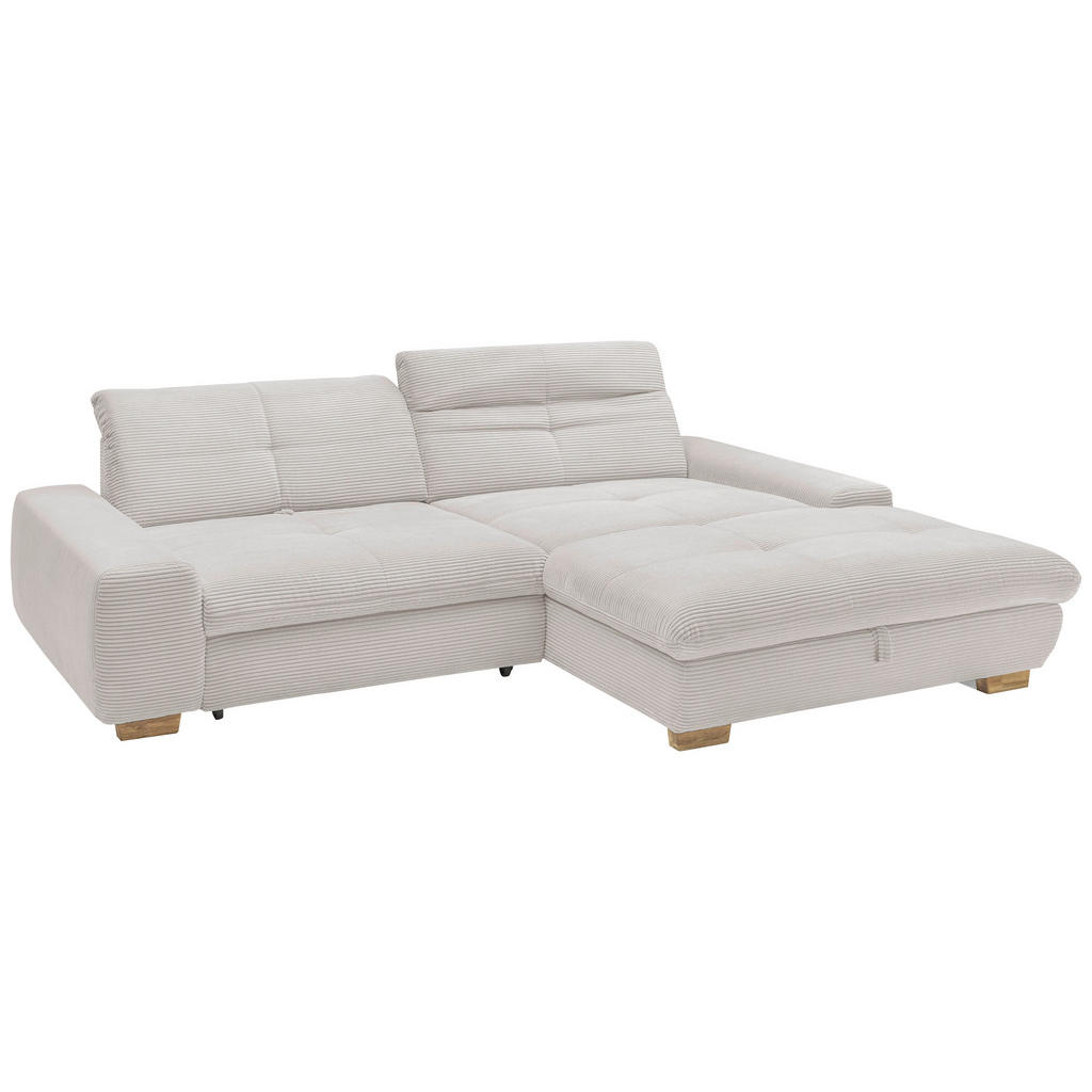 Thumbnail - SetOne by Musterring Ecksofa, Hellgrau, Textil, Eiche, massiv, 2-Sitzer, Ottomane rechts, L-Form, 276x198 cm, Bettkasten...