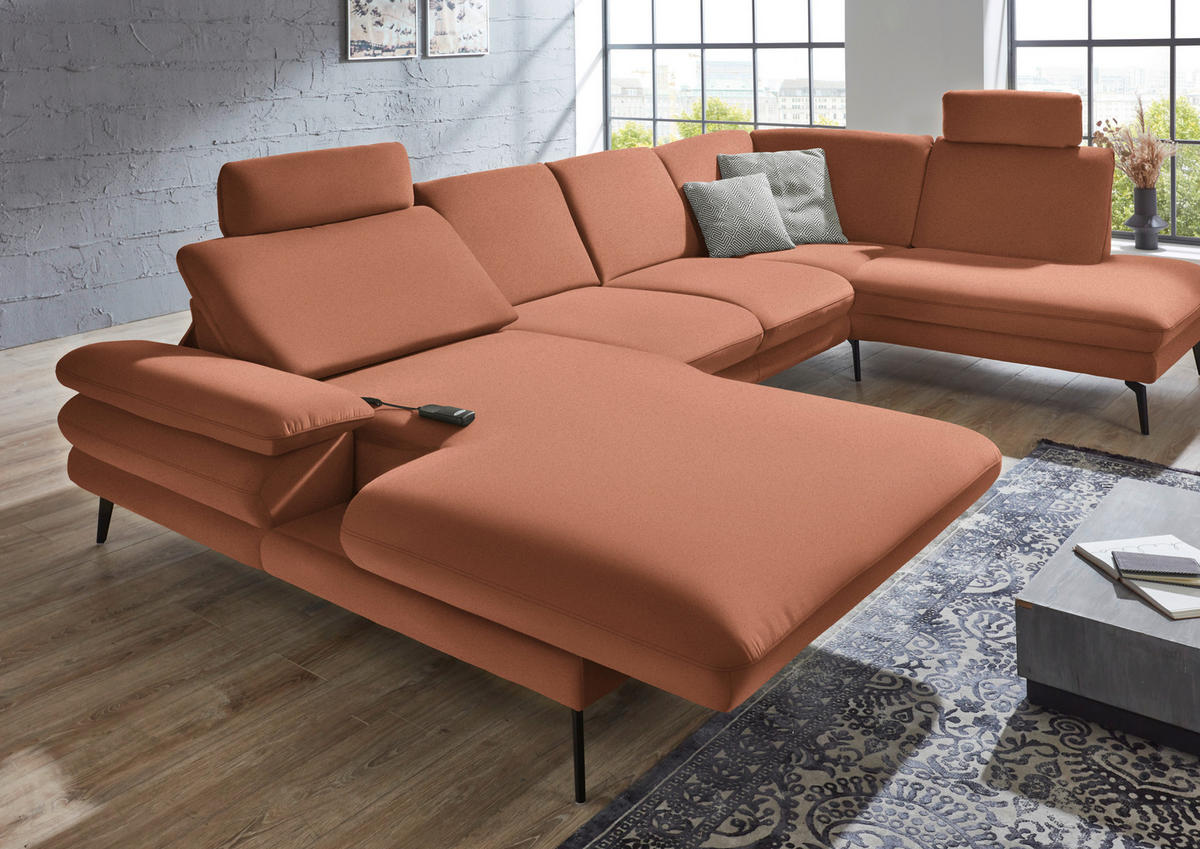 WOHNLANDSCHAFT in Webstoff Orange  - Schwarz/Orange, Design, Textil/Metall (180/344/208cm) - Dieter Knoll