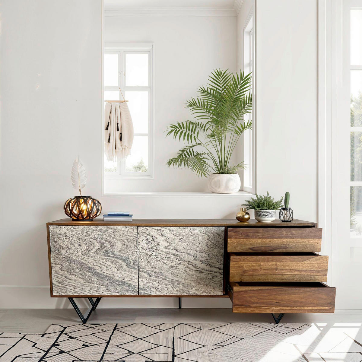 SIDEBOARD  in 175/71/40 cm  - Sheeshamfarben/Schwarz, Natur, Holz/Metall (175/71/40cm) - Livetastic